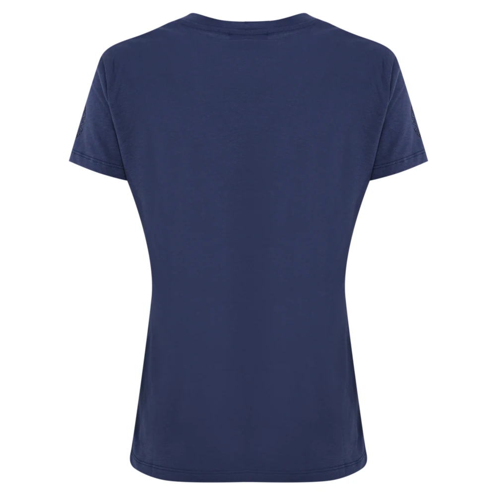 Elisabetta Franchi Blauw Logo T-shirt met Strass Blue Dames