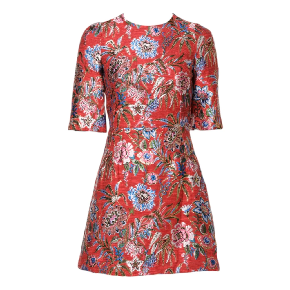 Dolce & Gabbana Women's Red Short Dresses, 2XS, Floral Jacquard A-Line Mini Dress
