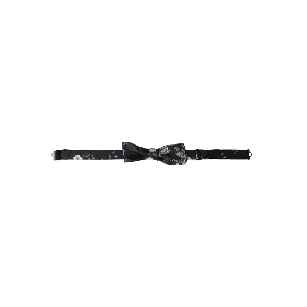 Dolce & Gabbana Black Bow Ties, Male, One Size, Floral Adjustable Neck Men's Bow Tie