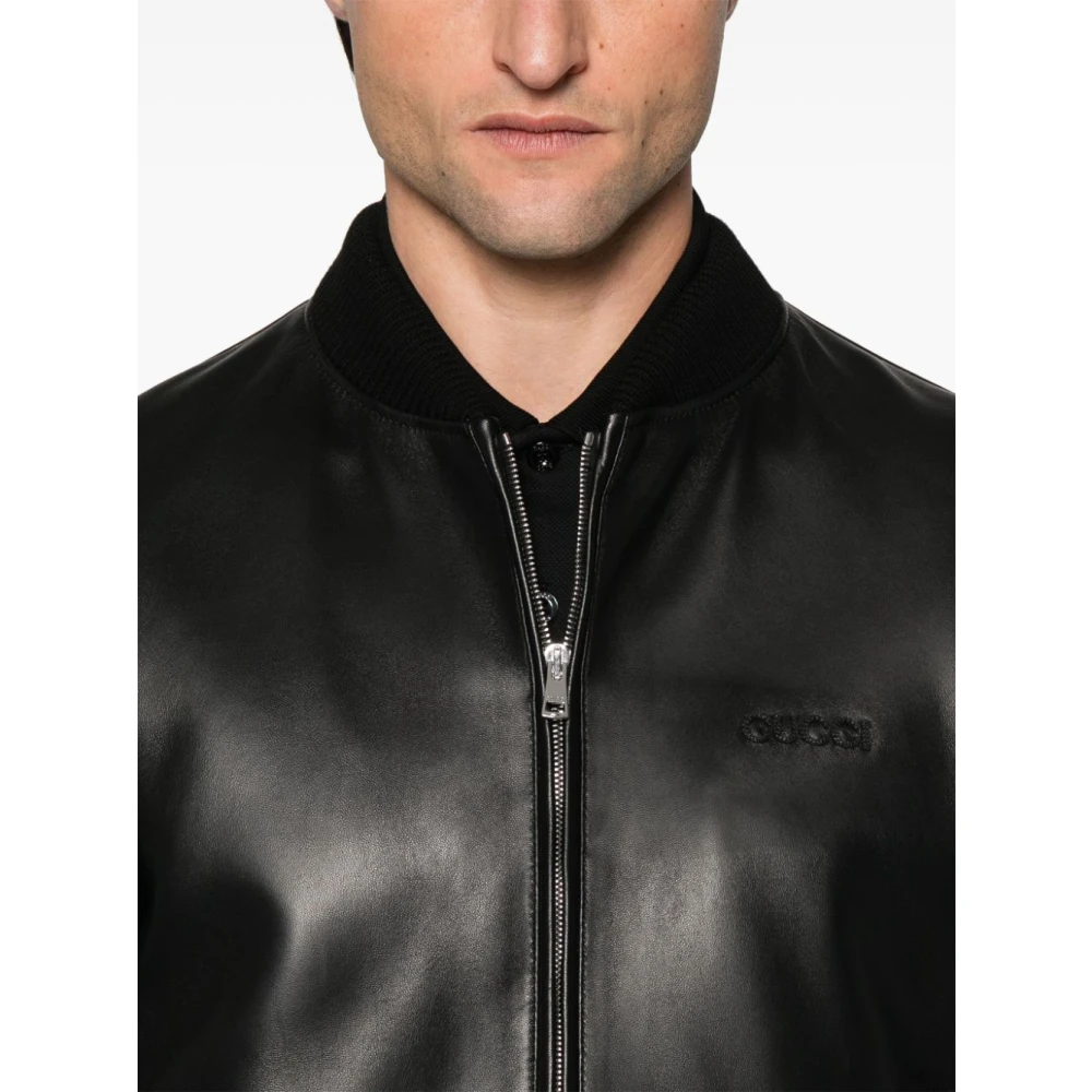 Gucci Zwarte Bomberjack met Logopatch Black Heren