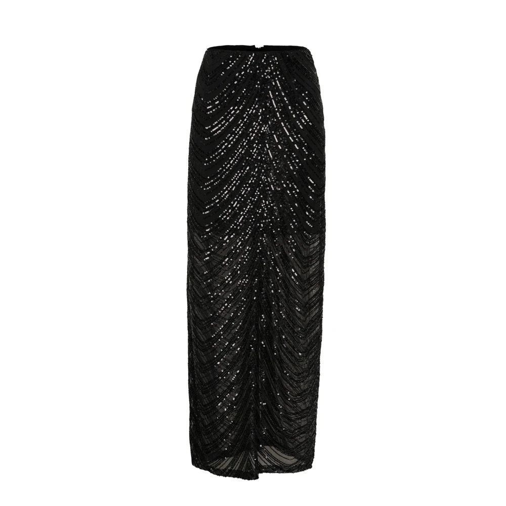 Gestuz Zwarte Pailletten Lange Rok Black Dames