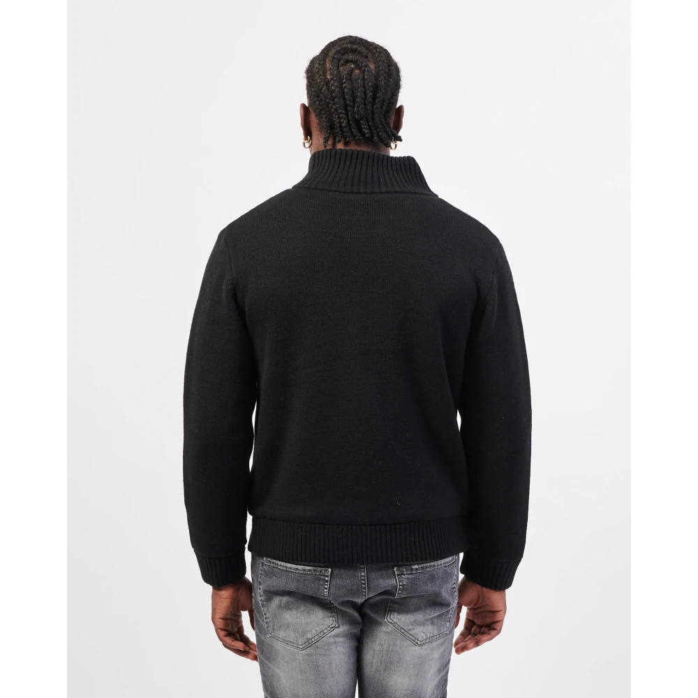 Guess Zwarte Sweater Fullzip Geborduurd Logo Black Heren