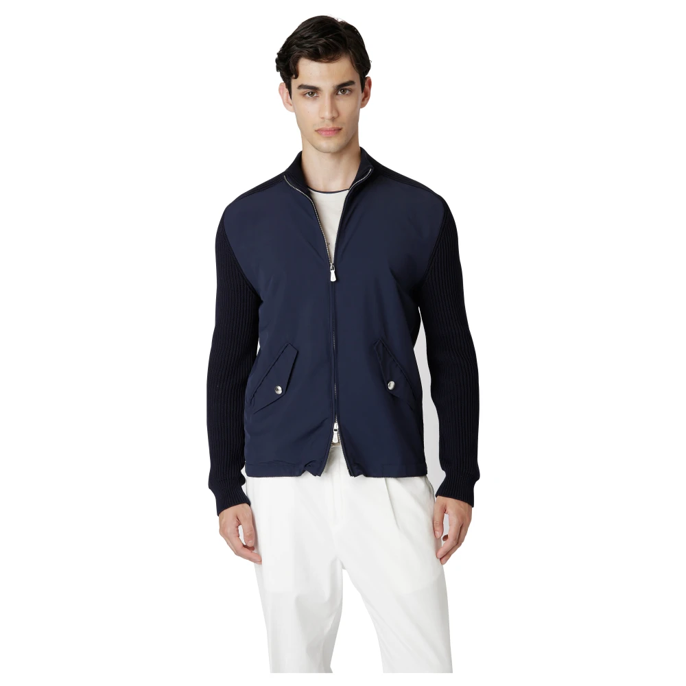 Eleventy Bimateriaal Wol Nylon Katoen Jas Blue Heren