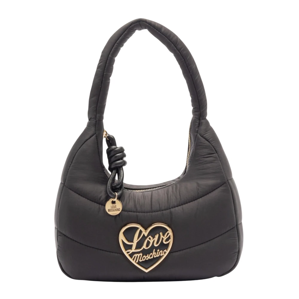 Love Moschino Vrouw Zwart Tassen Dames, One Size, Nylon, Gewatteerde Hobo Tas