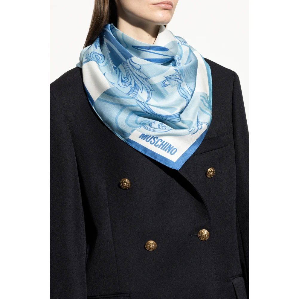 Moschino Zijden sjaal met print Blue Dames