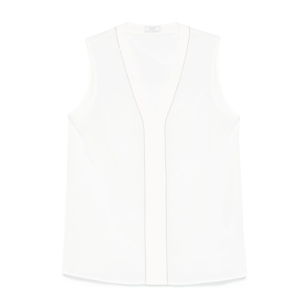 PESERICO Witte V-hals Zijden Top White Dames