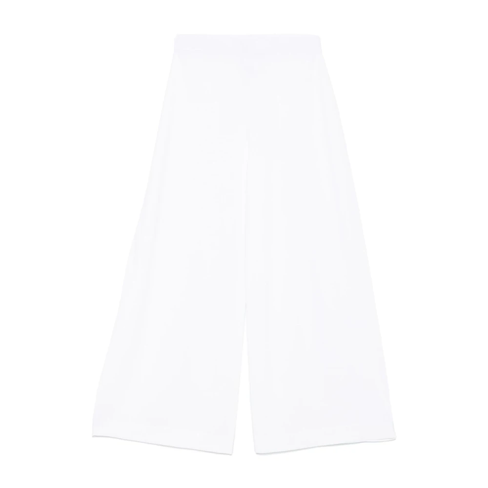 D.exterior Women's White Ribbed Hem Trousers - Wide Trousers - S - Trousers