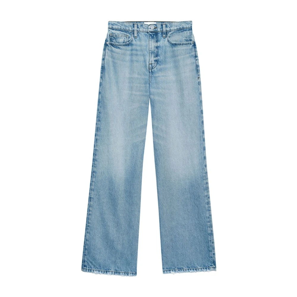 Frame Bredbenad denim jeans med fransad nederkant Blue, Dam