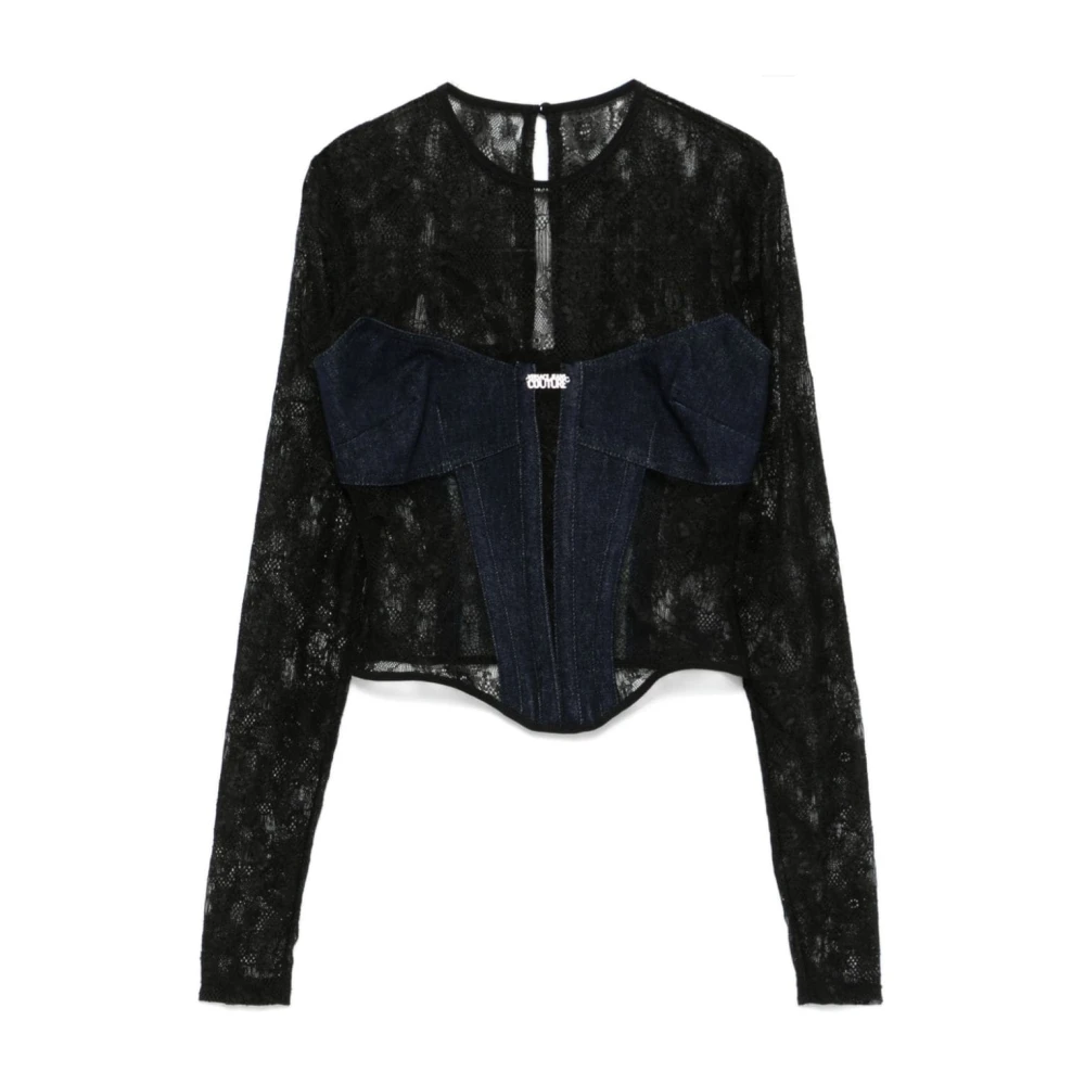 Versace Jeans Couture Blauwe Kant Panelen Top Blue Dames