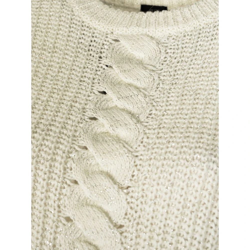 pinko Veta Trui met Ronde Hals en Lurex Detail White Dames