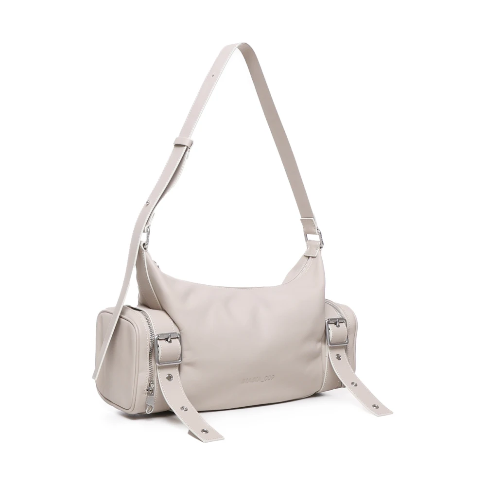 Biasia Witte leren schoudertas met zakken Beige Dames