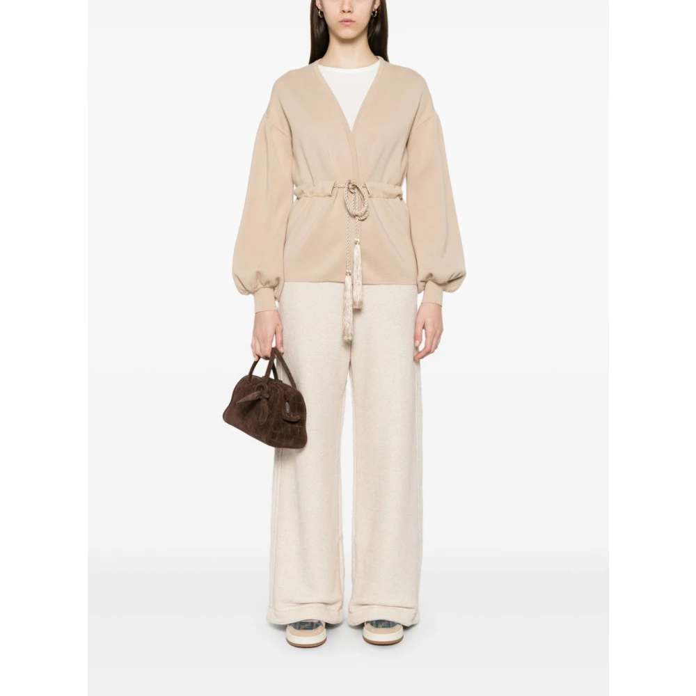 Max Mara Beige V-hals Trui met Trekkoord Taille Beige Dames