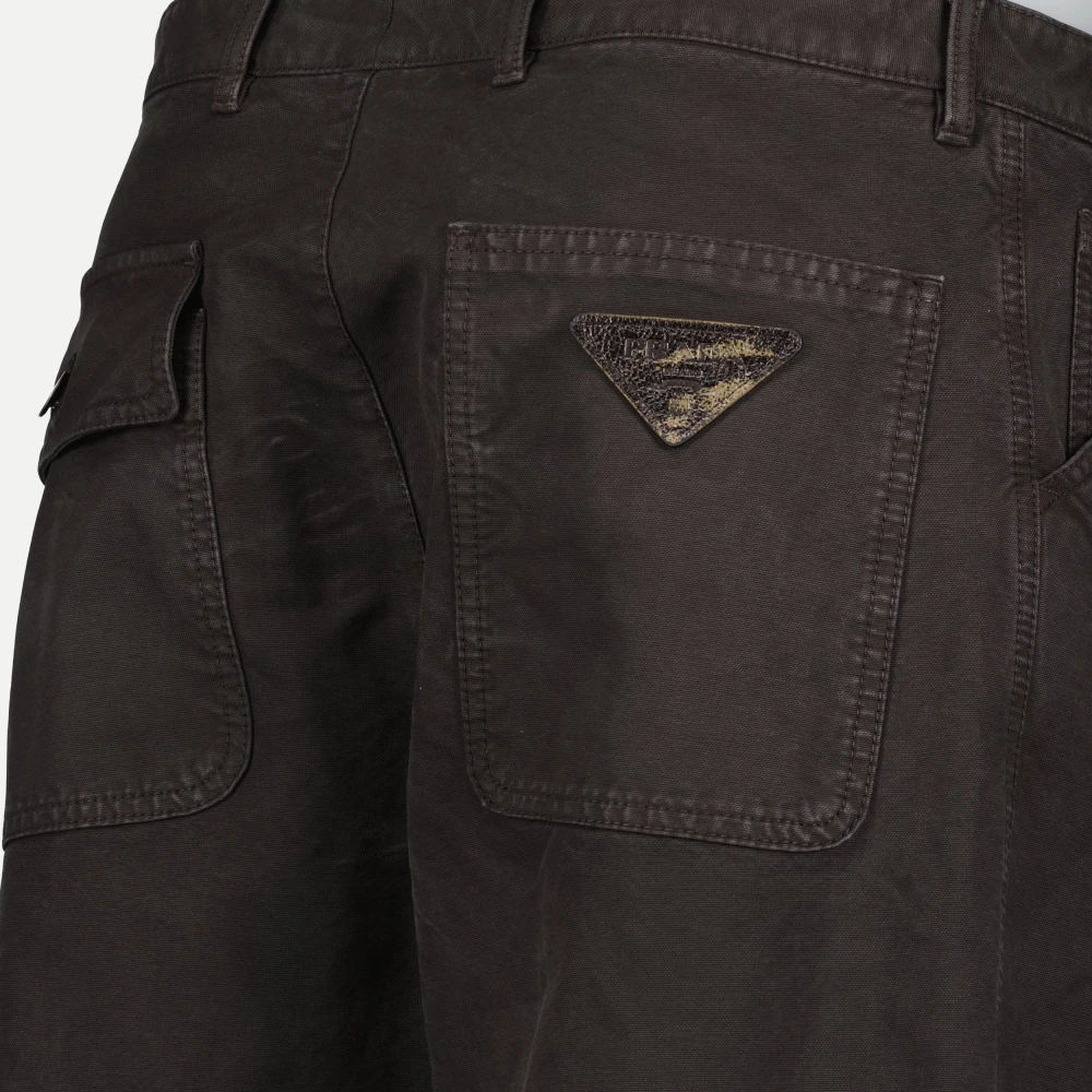 Prada Bruine Katoenen Wijde Pijp Broek Brown Heren