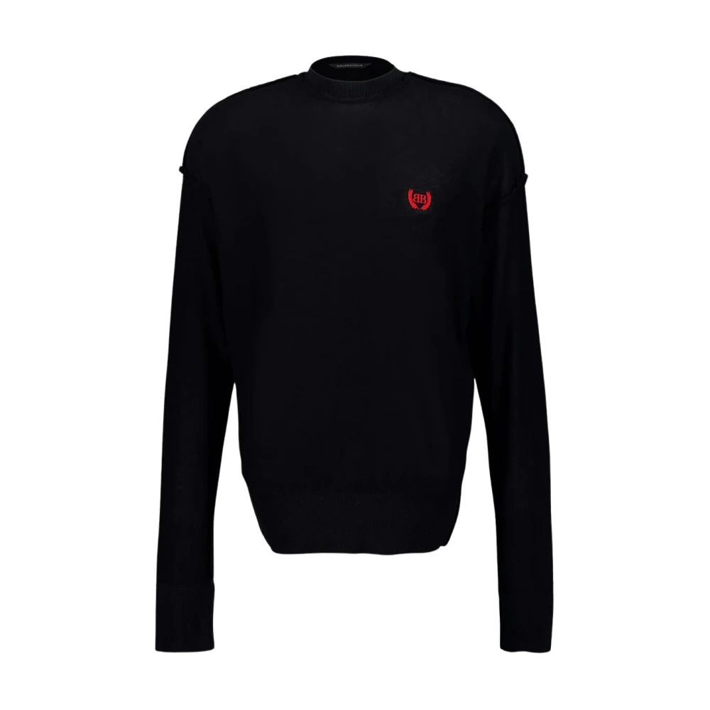 Balenciaga Men's Black Round-Neck Knitwear, S, Oversized Jumper With Distressed Effect