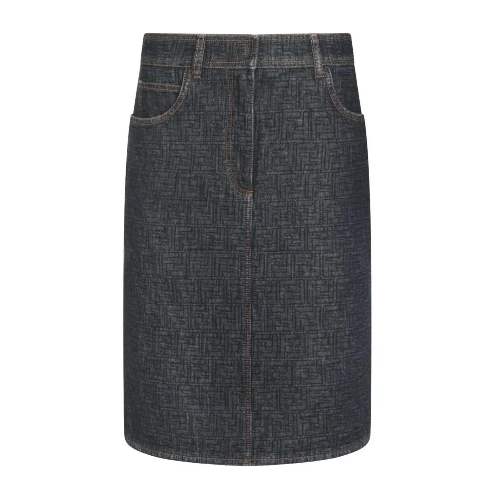 Fendi Damen Blau Ff Motif Jeans-Bleistiftrock