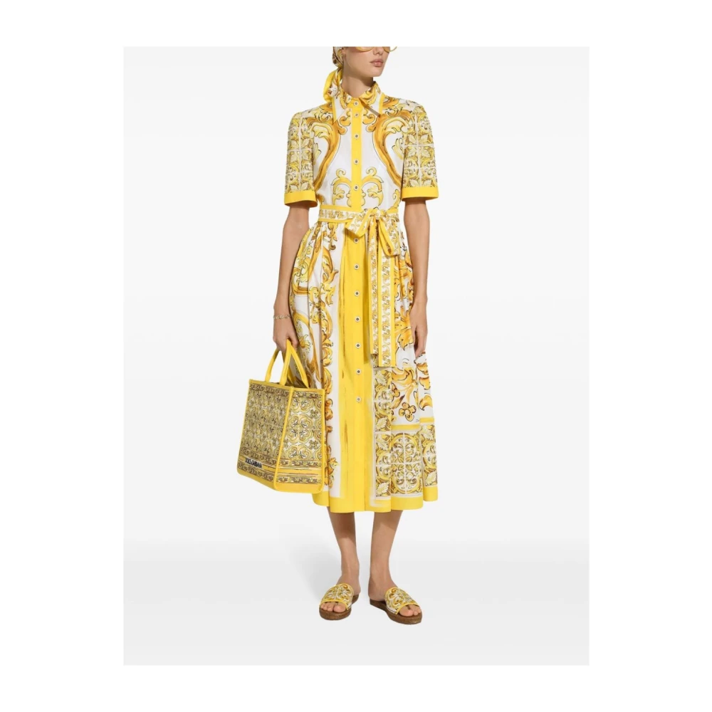 Dolce & Gabbana Majolica Print Gele Jurk Yellow Dames