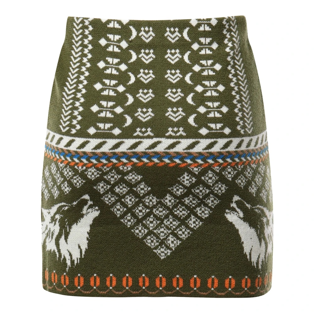 Akep Geometrische Print Mini Rok van Katoen Green Dames