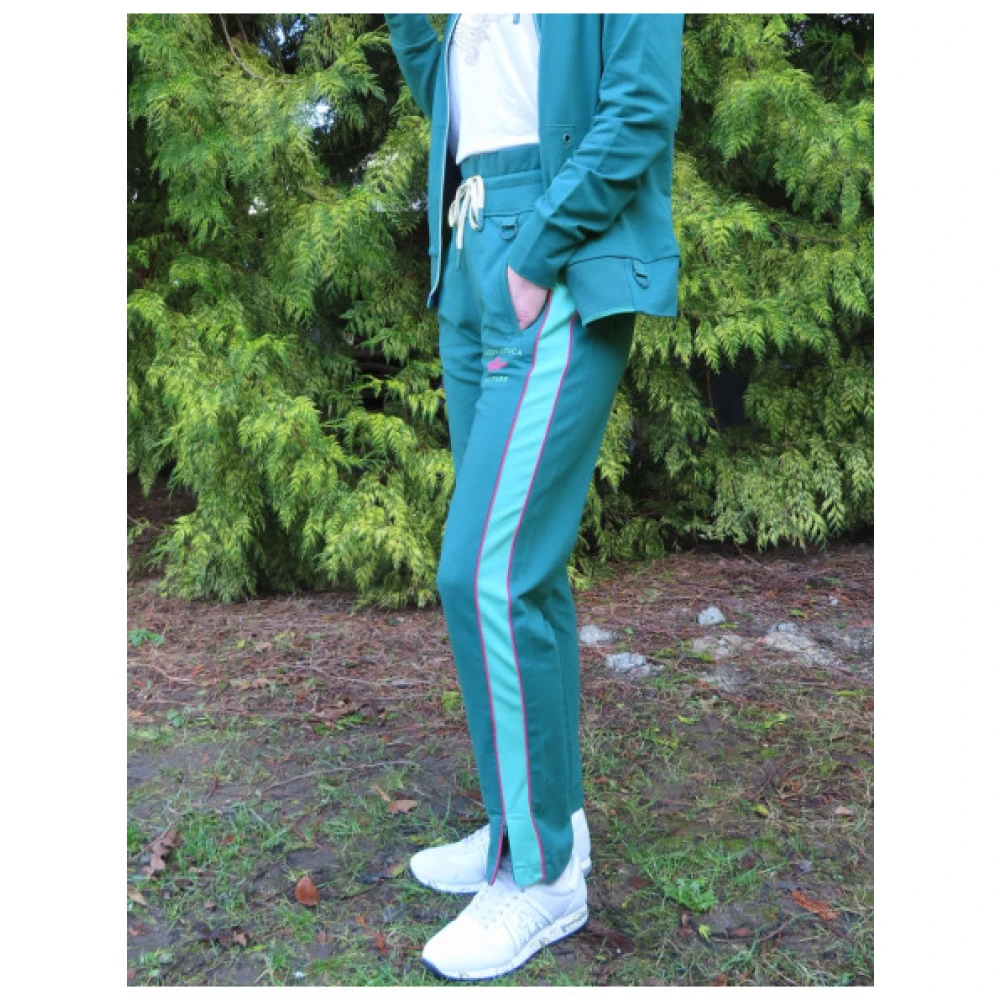 aeronautica militare Joggingbroek met hoge taille en contraststrepen Green Dames