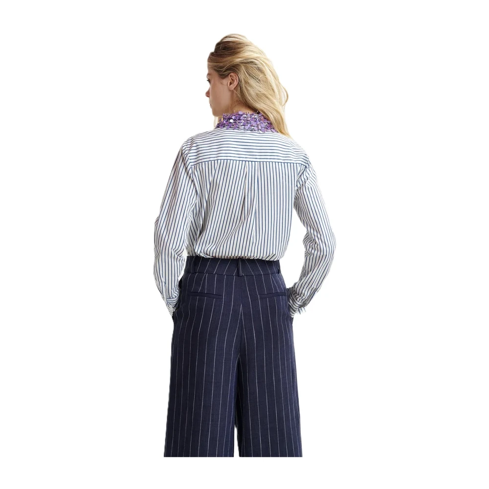 Essentiel Antwerp Hashbrown Pailletten Blouse Losse Pasvorm Knoopsluiting Blue Dames