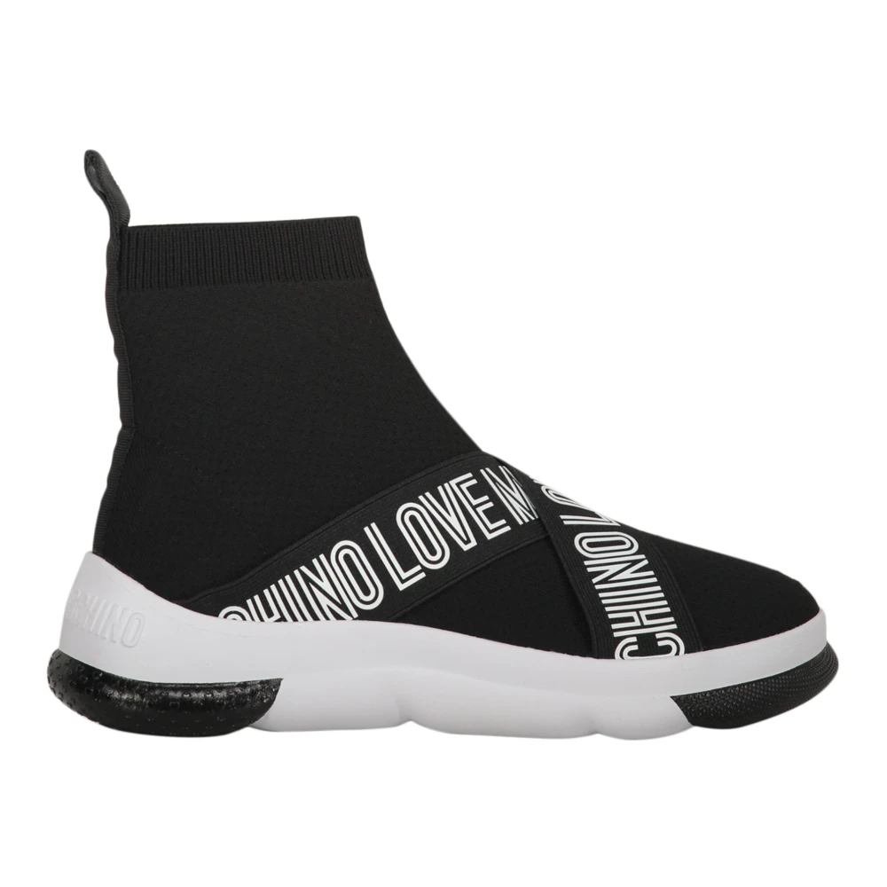 Love Moschino Stickade sock-stil sneakers med logorem Black, Dam