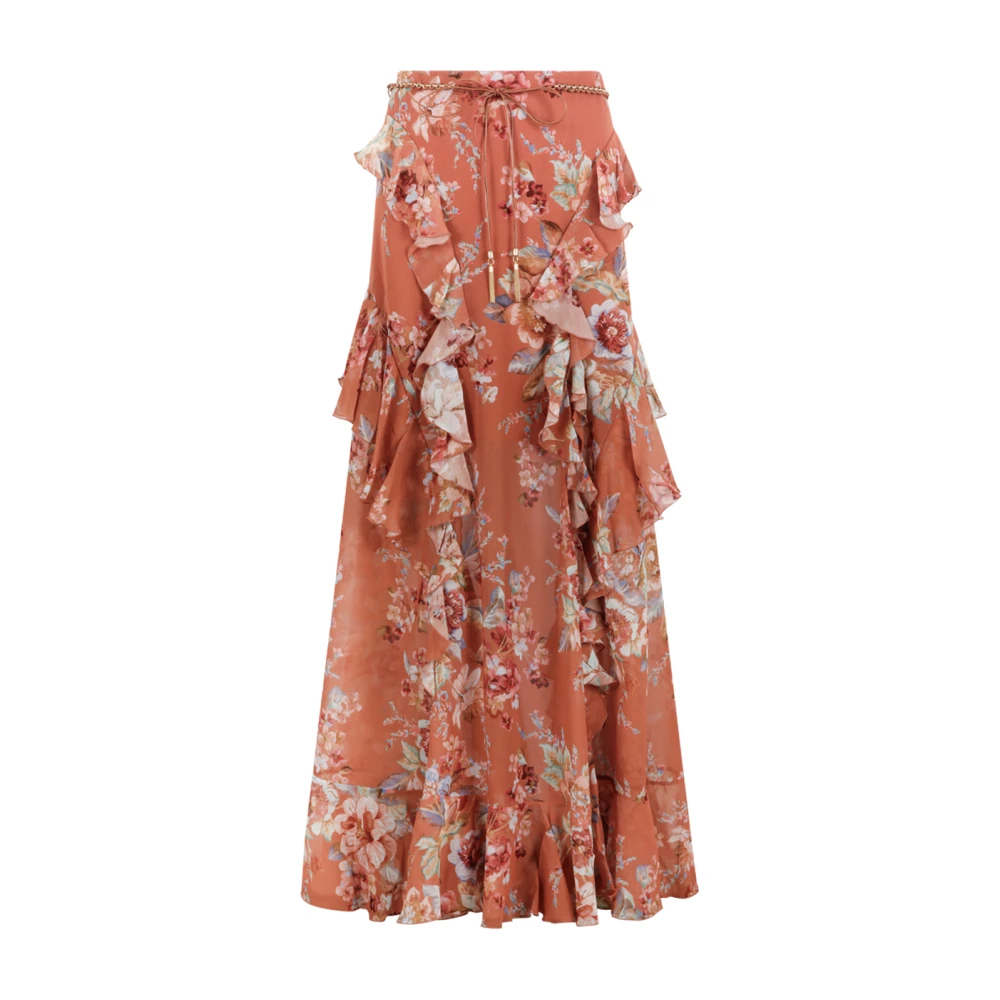 Zimmermann Women's Brown Rust Floral Ruffled Maxi Skirt - Maxi Skirts - S - Skirts