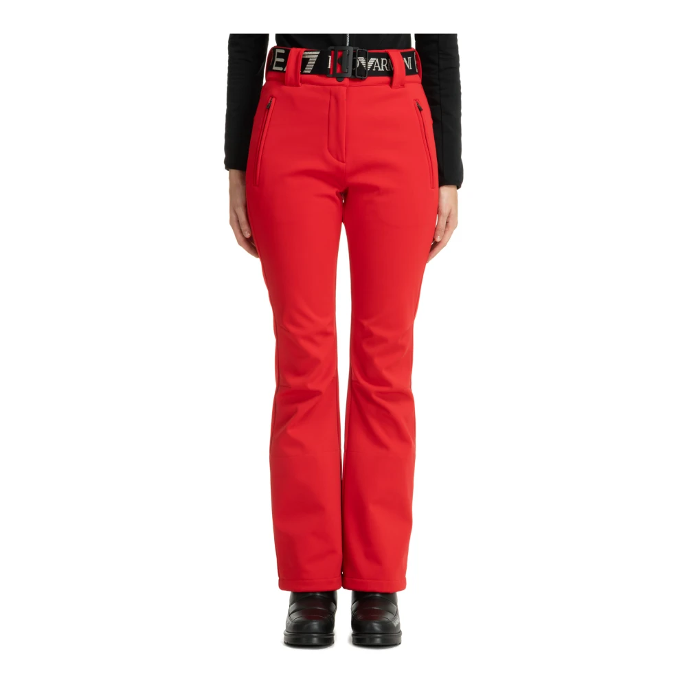 Emporio Armani EA7 Hög midja skidbyxor med tryckknappar Red, Dam