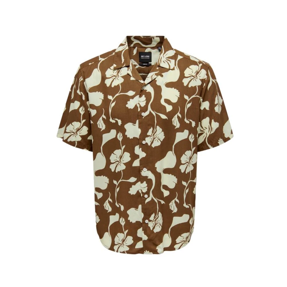 Only & Sons Men's Brown Onsdash Life Reg Visc Aop Ss Shirt Noos