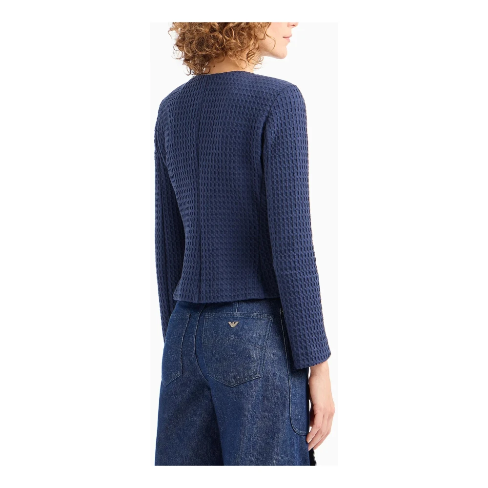 Emporio Armani Wafelpatroon Gebreide Jas Blue Dames