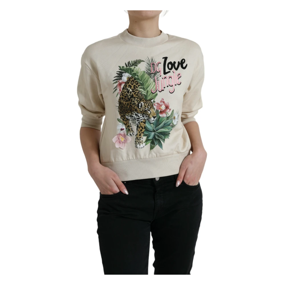 Dolce & Gabbana Jungle Print Jumper With Round Neck - Female - Sweatshirts - Beige - Xs - Sweatshirts & Hoodies