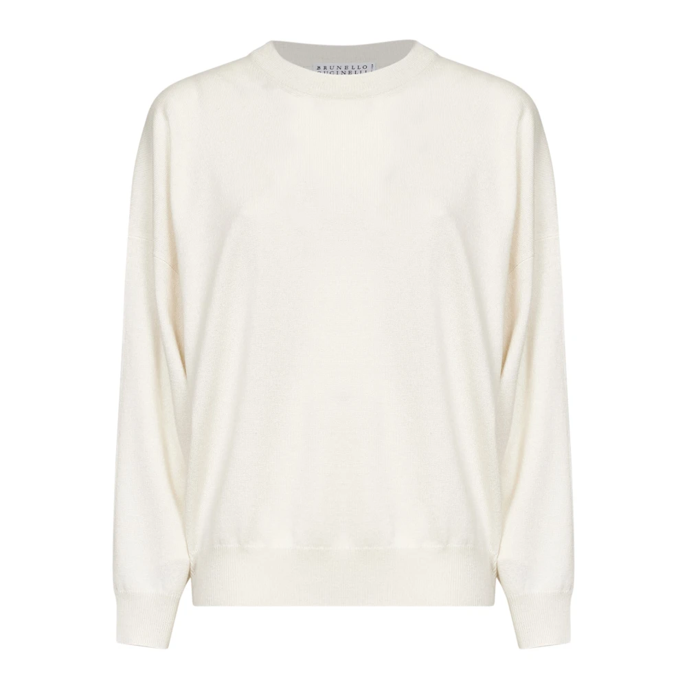 Brunello Cucinelli Monili Crewneck Jumper - Female - Round-Neck Knitwear - White - Xs - Knitwear