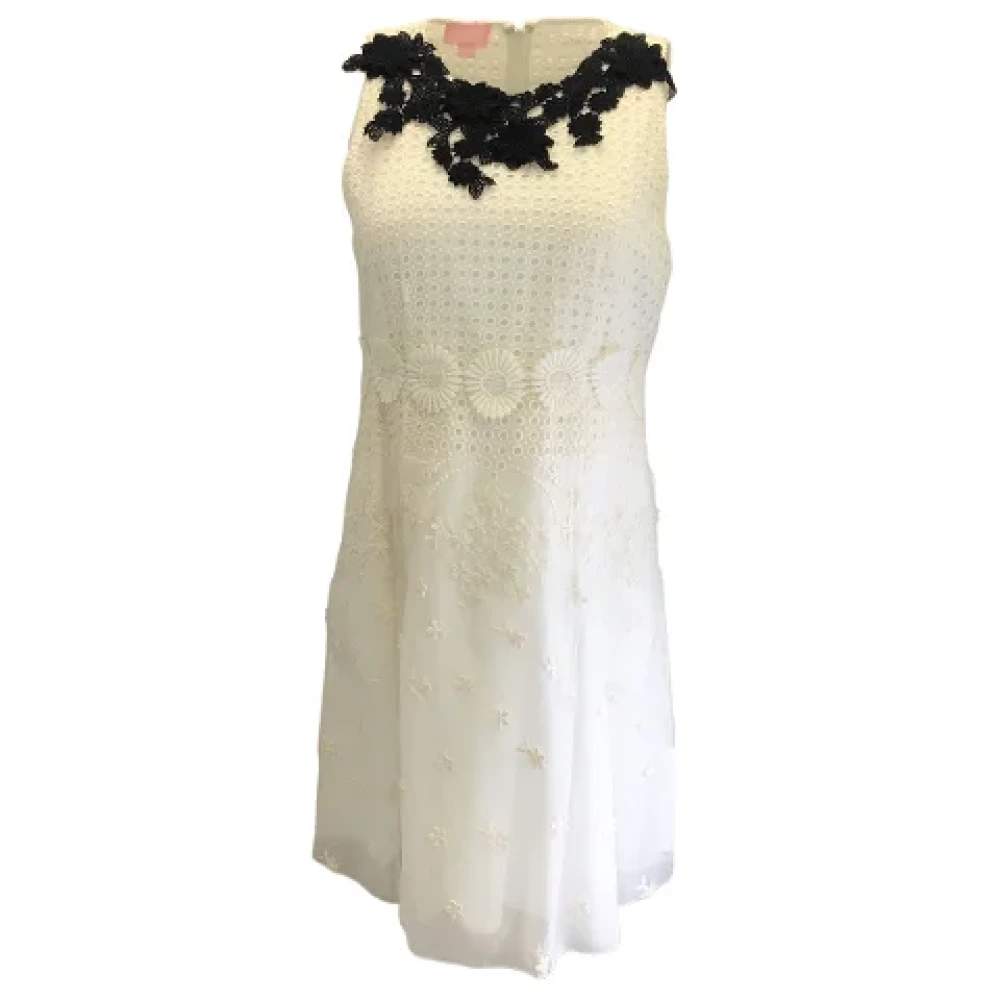 Giambattista Valli Pre-owned Blommig spetsapplikation ärmlös bomullsklänning White, Dam