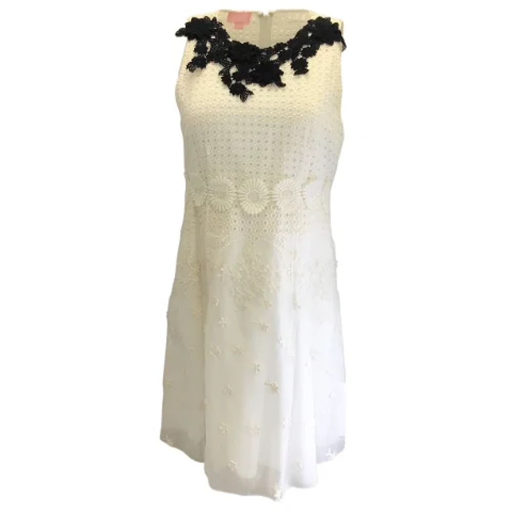 Giambattista Valli Pre-owned Bloemenkant applicatie mouwloze katoenen jurk White Dames