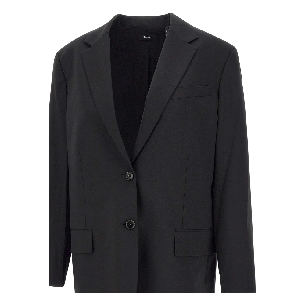 Theory Zwarte Wollen Blazer Peak Revers Black Dames