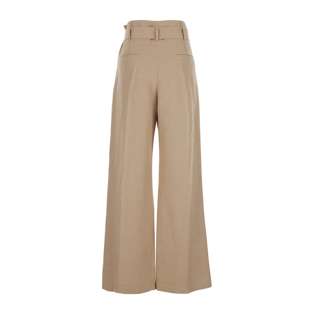 Eleventy Beige Linnen Broek met Plooien en Taille Riem Beige Dames