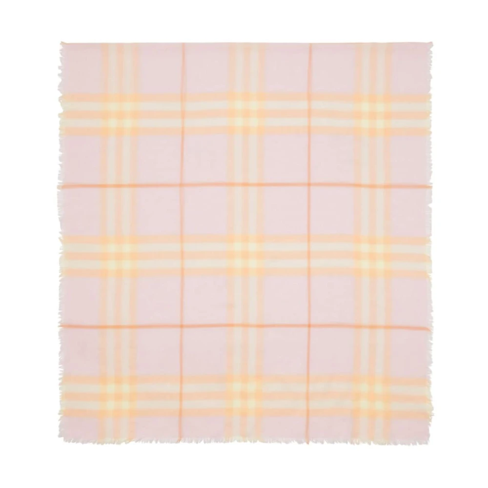 Burberry Geruite Print Wollen Sjaal Roze Pink Dames