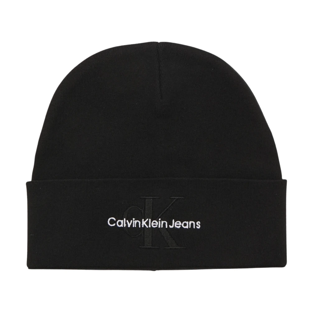 Calvin Klein Zwarte wollen gebreide muts Black Unisex