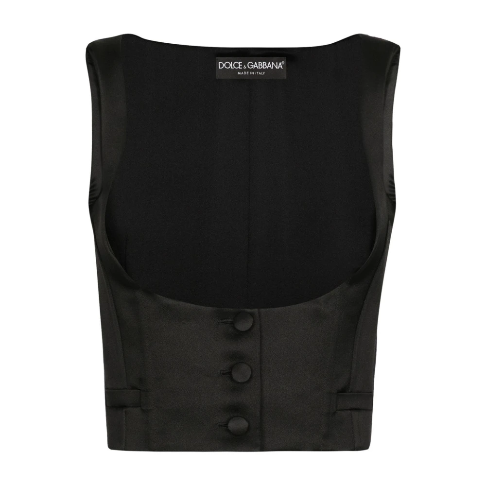 Dolce & Gabbana Women's Black Satin Finish Sleeveless Sweater