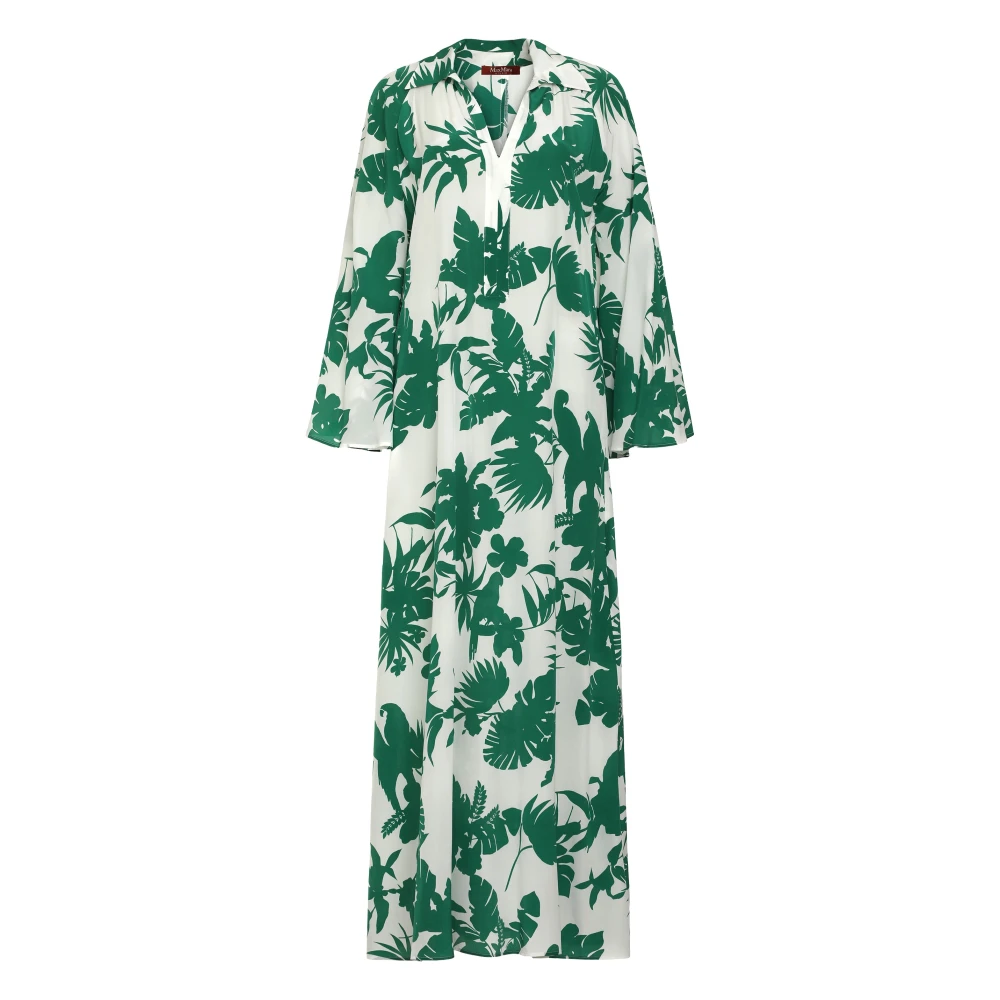 Max Mara Studio Women's Green Maxi Dresses, 2XS, Livrea Printed Silk Dress