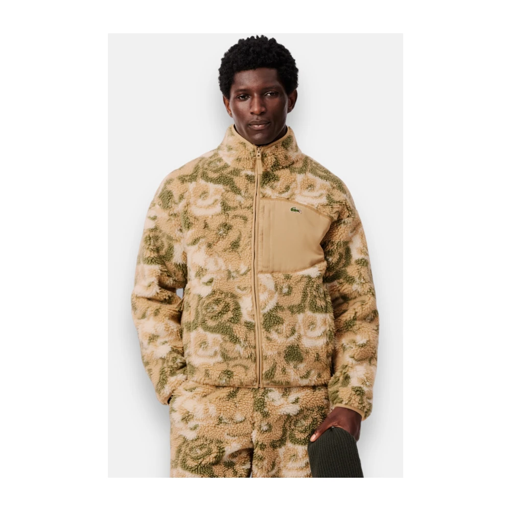 Lacoste Bloemenpatroon Rits Fleece Jas Beige Heren