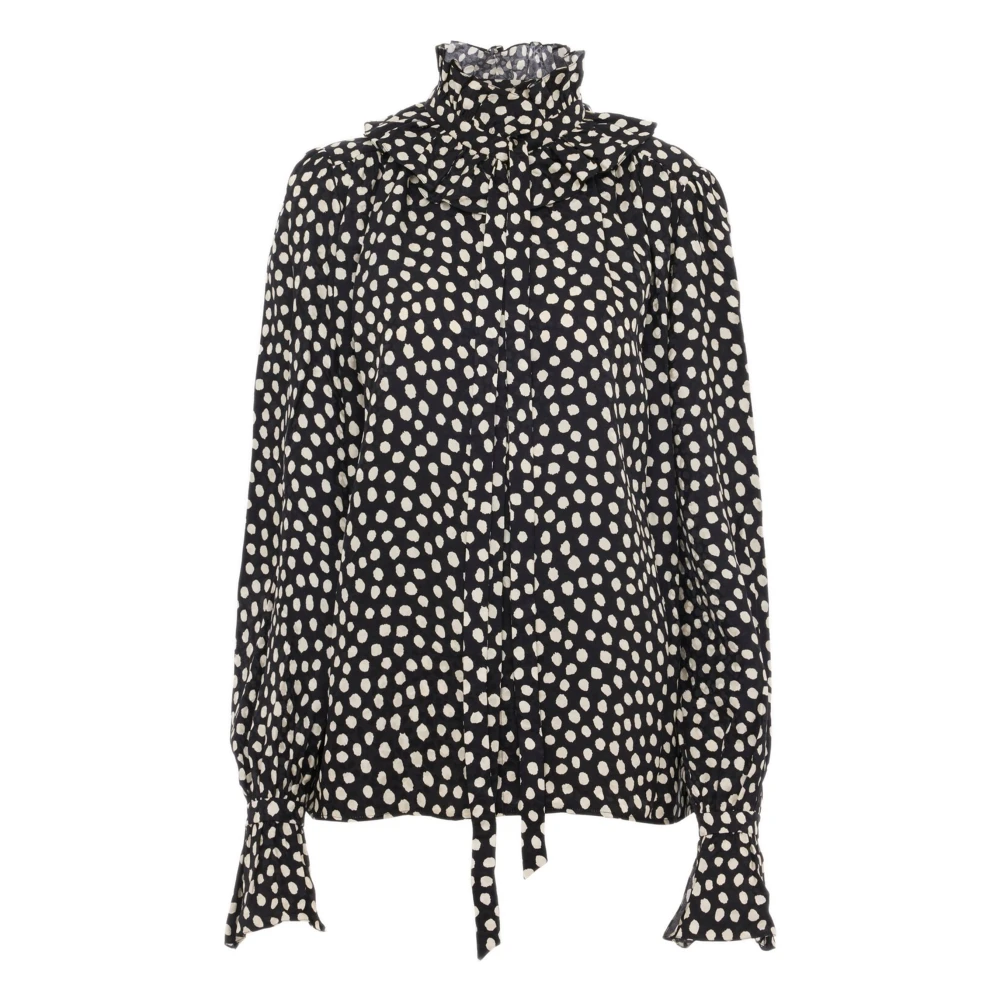 Chloé , Blouses, Female, Black, M, Ruffled Front-Tie Silk Jacquard Blouse