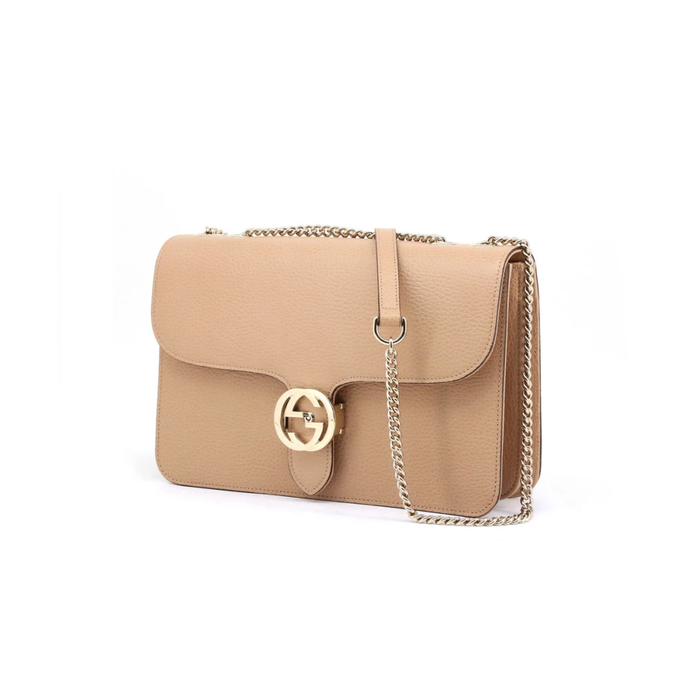 Gucci Camelia Leren Handtas met Kettingriem Beige Dames