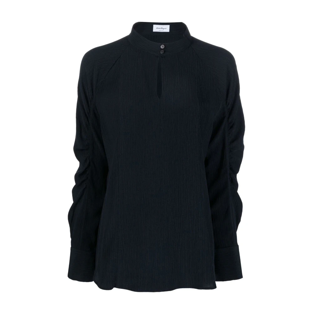 Ferragamo Women's Blue Casual Long Sleeve Silk Shirt - Blouses - Xs - Blouses & Shirts