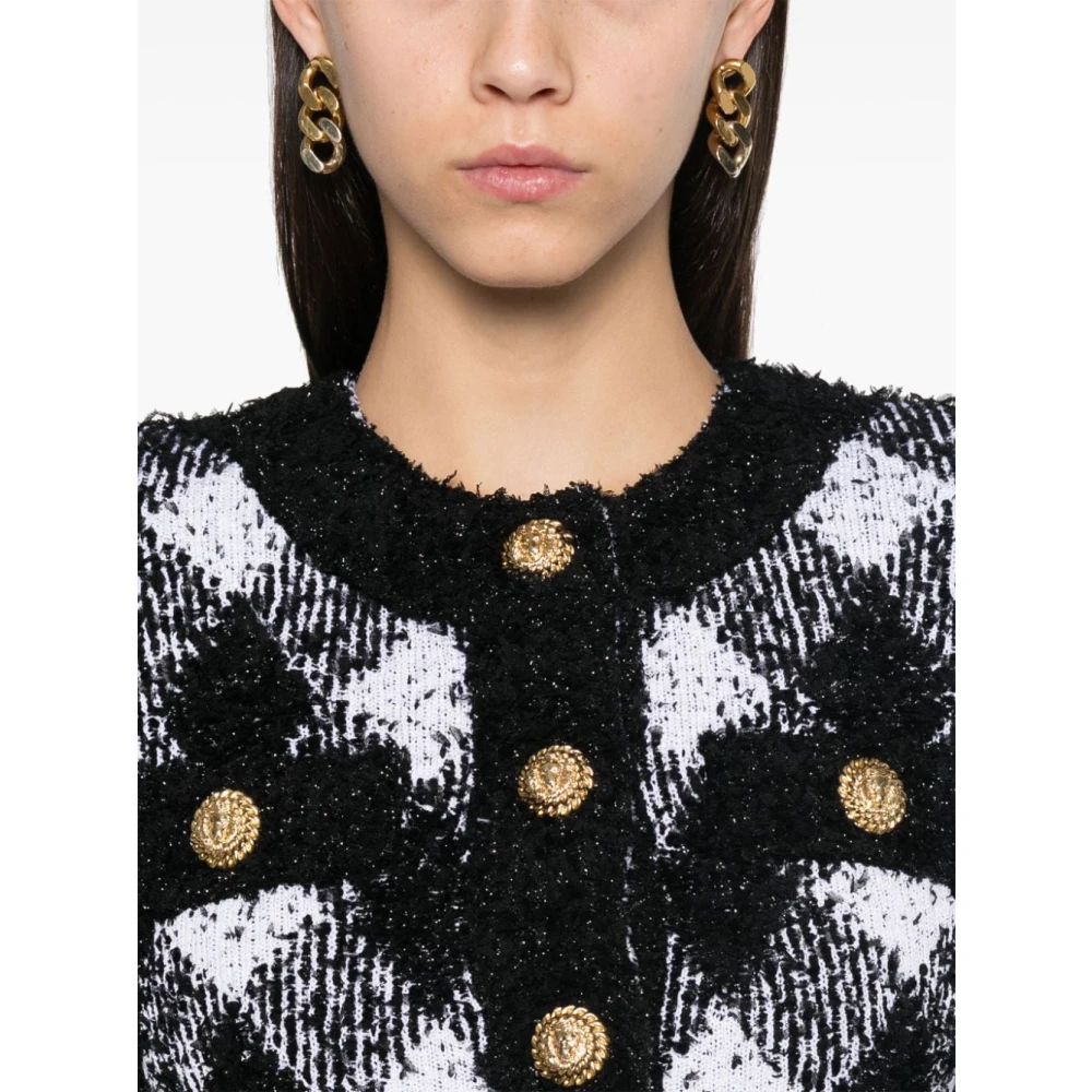 Balmain Chique Tweedjasje Leeuwenmotief Black Dames