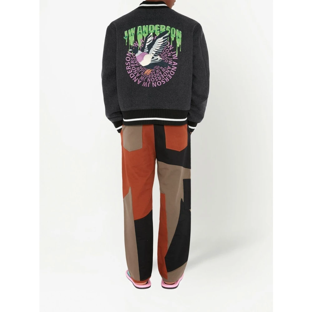 JW Anderson Geborduurde Varsity Bomberjack Gray Dames
