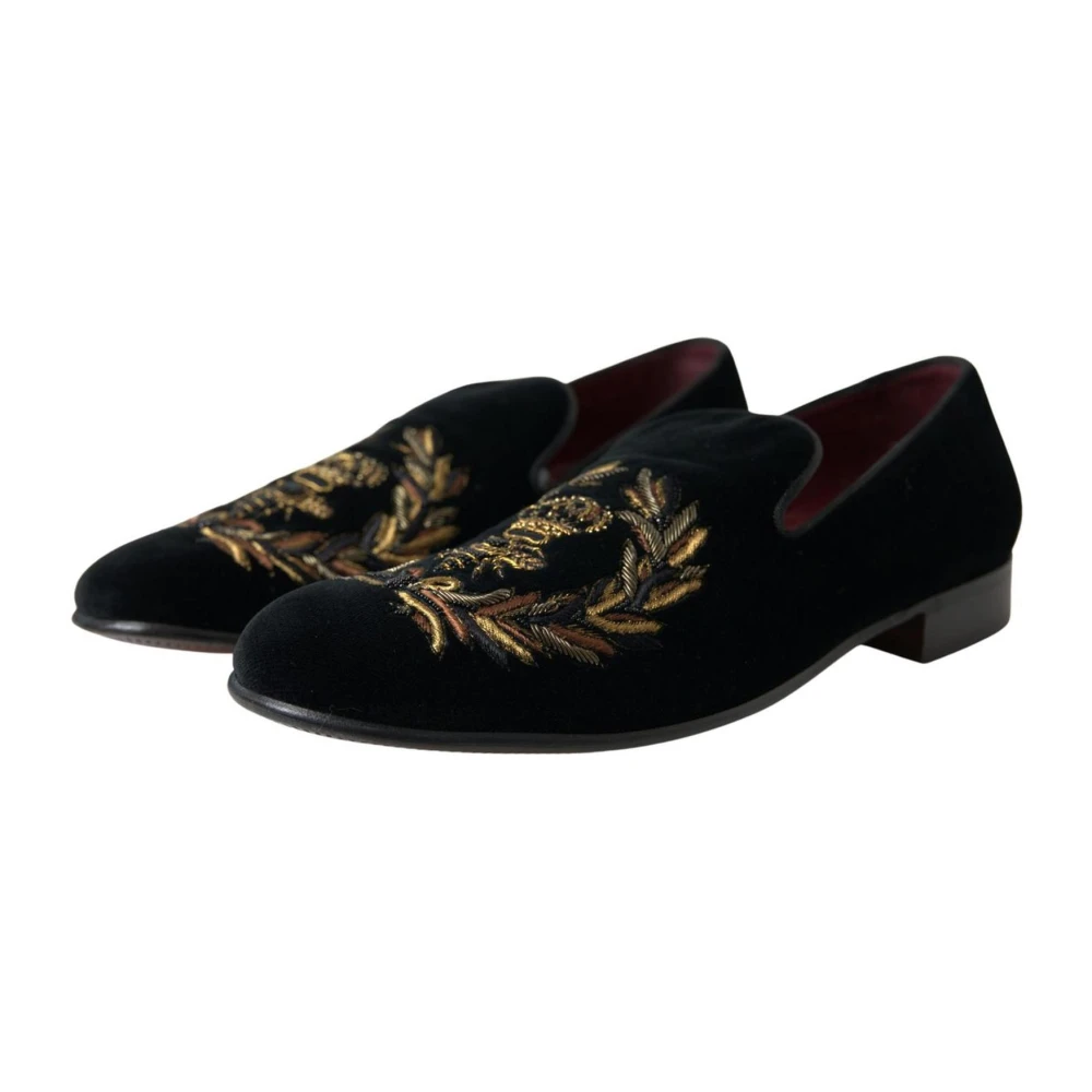 Dolce & Gabbana Zwarte Velvet Bee Crown Loafers Black Heren