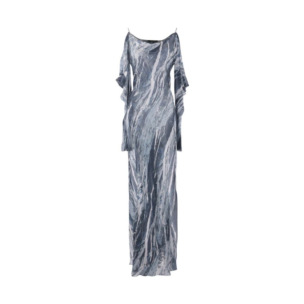 Roberto Cavalli Jurk van lange zijde met marmerprint Blue Dames