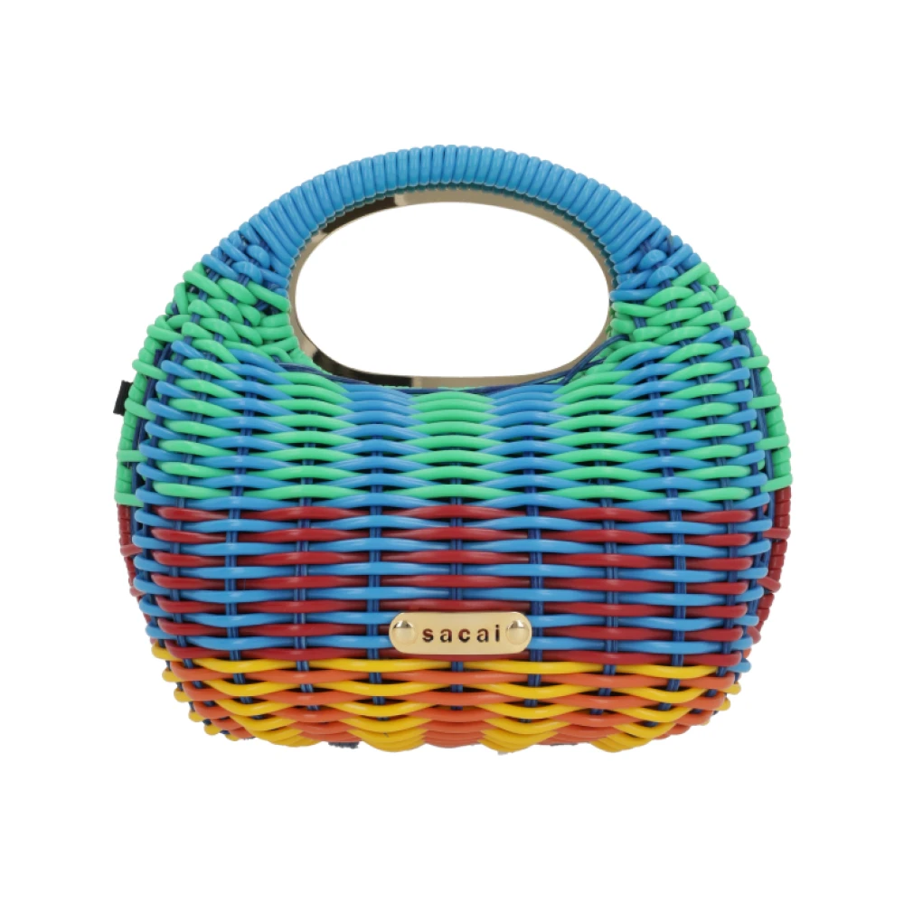 Sacai Rieten Handtas met Metalen Logo Plaat Multicolor Dames