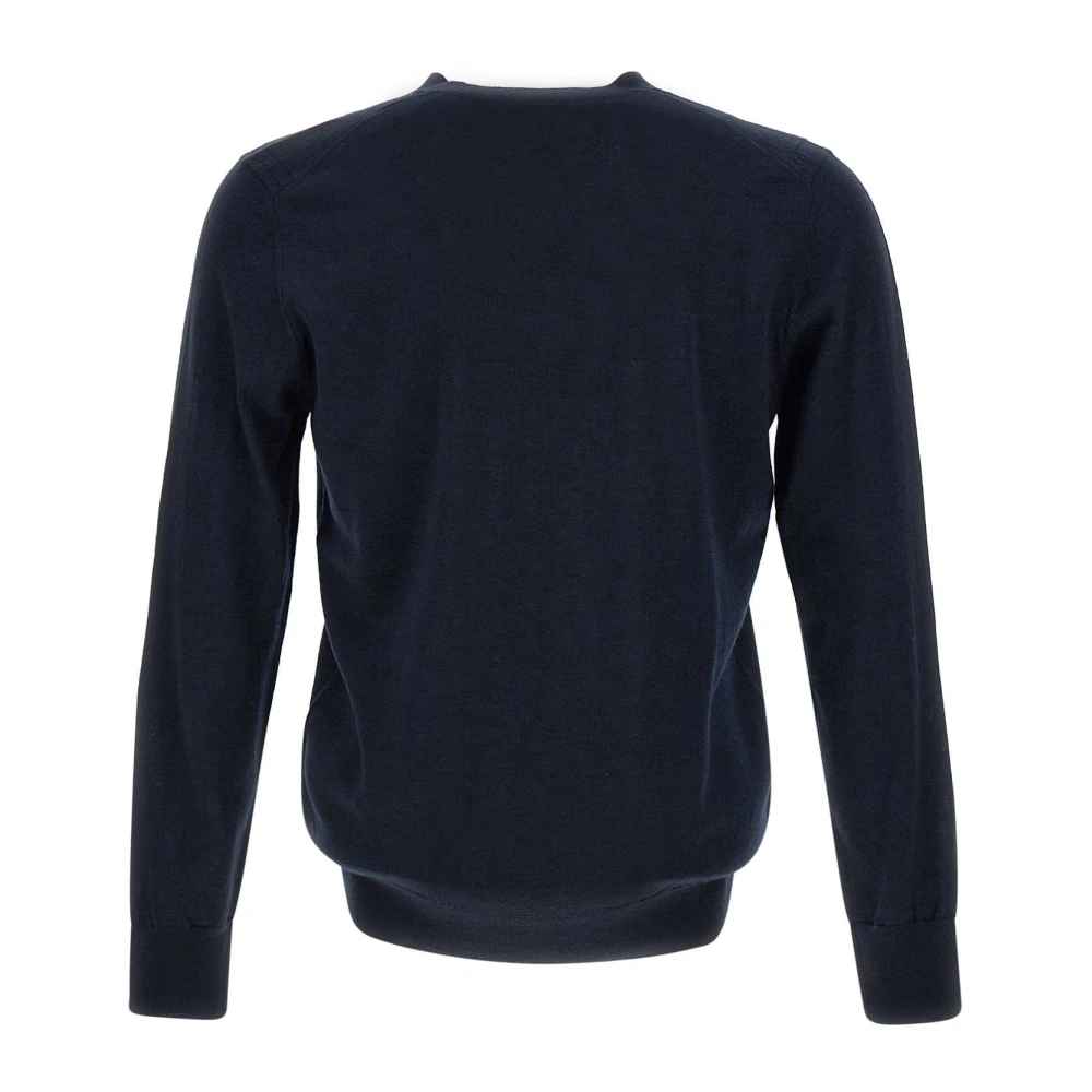 Paolo Pecora Navy Blue Wol V-Hals Trui Blue Heren