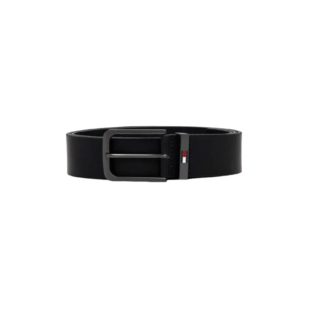 Tommy Jeans Zwart Leren Logo Gesp Riem Black Heren