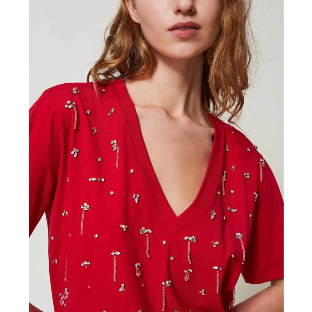 Twinset Cropped T-shirt met borduurwerk Red Dames